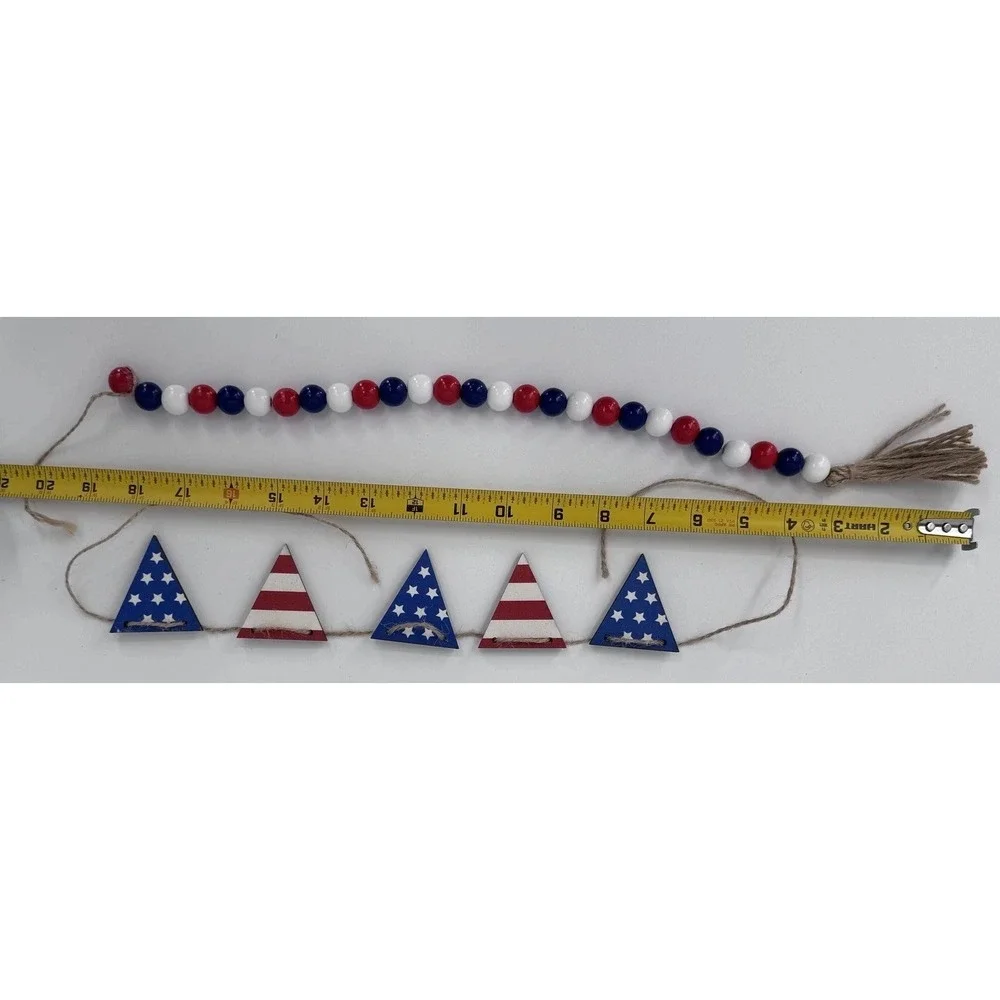 4th Of July Wood Ornaments Decor Set USA Stars Red White Blue Patriotic - Picture 3 of 3